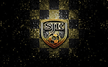 SJK FC, glitter logo, Veikkausliiga, brown black checkered background, soccer, finnish football club, SJK FC logo, mosaic art, football, Seinajoen Jalkapallokerho, SJK Seinajoki HD wallpaper