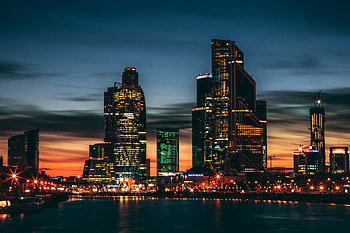 Cities, Rivers, Night City, Skyscrapers, Panorama HD wallpaper
