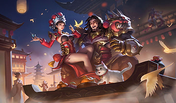 Fantasy couple, man, zequn chen, fantasy, bird, couple, girl, cat HD wallpaper