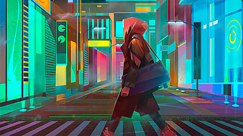 Crosswalk Night City Cyberpunk, cyberpunk, artist, artwork, digital-art, deviantart, neon HD wallpaper