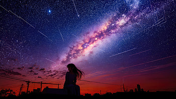 Girl Under The Starry Sky, anime-girl, anime, artist, artwork, digital-art HD wallpaper