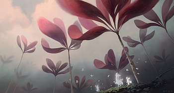 Elysium, fantasy, art, red, orom, leaf, giant HD wallpaper