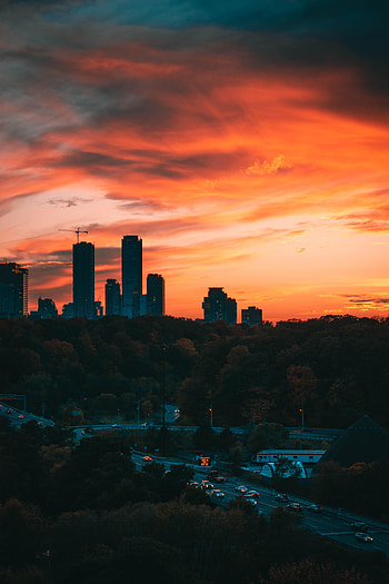Cities, Trees, Sunset, City, Road, Tower HD phone wallpaper