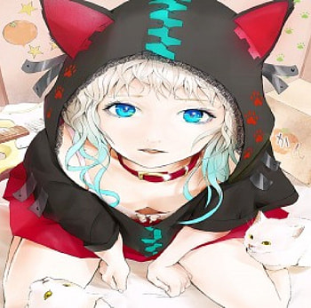 Dark Neko, blue, cat ears, cats, cute, necklace, long hair, beauty, lady, female, skirt, sweet, white, art, blue eyes, jacket, girl, beautiful, woman, anime, pretty, red, lovely HD wallpaper