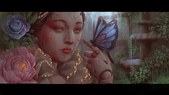 Fragility, edwin padilla, doll, butterfly, fantasy, art, face, girl, dark HD wallpaper