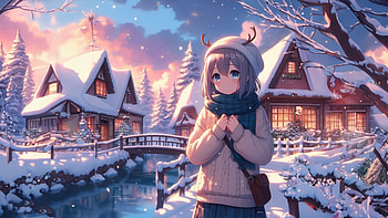 Anime winter, Anime, winter, cute, girl, evening, anime girl, cute anime, winter anime, cute winter HD wallpaper