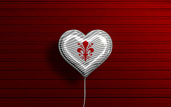 I Love Florence, , realistic balloons, red wooden background, Day of Florence, Italian cities, flag of Florence, Italy, balloon with flag, Florence flag, Florence HD wallpaper
