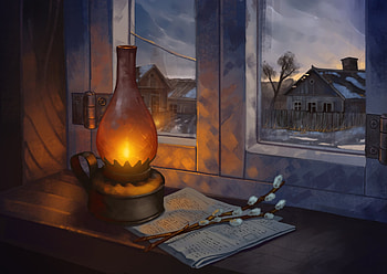 Art, Branches, Lamp, Window, Newspaper HD wallpaper