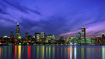 Chicago skyline, USA skyscrapers, Night, Illinois HD wallpaper