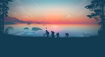 Cycling, fun, outdoor, sunset, silhouette, art HD wallpaper