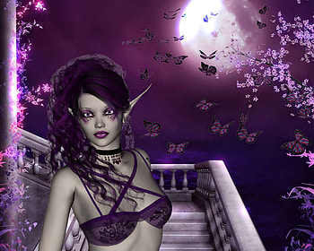 Elf, purple, fantasy, 3d HD wallpaper