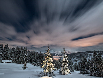 Winter, Nature, Sunset, Mountains, Snow, Ate HD wallpaper