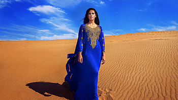 Girl Model Is Standing In Desert Background Wearing Blue Dress Girls HD wallpaper