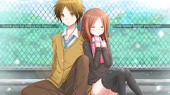 kaori chan & hase kun -isshukan friends-, kaori fujimiya, isshukan friends, hase yuuki, long hair, close friends, oneweek friends, cute girl, sitting, anime, couple, short hair, brown hair, happy, friends HD wallpaper