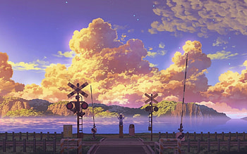 Anime Boy, Sunset, Train Station, Scenic, Clouds for MacBook Pro 15 inch, MacBook Air 13 inch HD wallpaper