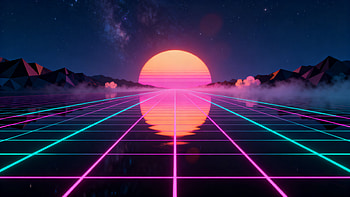 Neon Grid Sunset, Grid, Synthwave, Vaporwave HD wallpaper