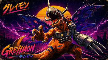 Greymon - Neon Sunset Rampage HD wallpaper