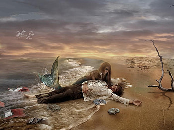 Hey,wake up!, sea, waves, mermaid, fantasy, man HD wallpaper