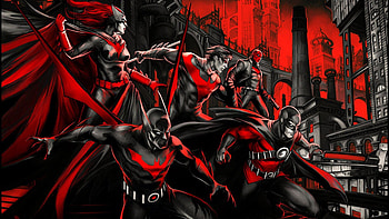 Gotham In Red, gotham, batman, nightwing, red-hood, batwoman, robin, superheroes, artwork, digital-art HD wallpaper