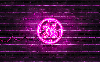 General Electric purple logo, , purple brickwall, General Electric logo, brands, General Electric neon logo, General Electric HD wallpaper