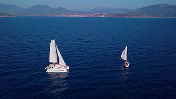 Aerial view, Catamaran and yacht, Stunning footage, Ocean adventures HD wallpaper