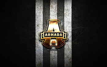 Blainville-Boisbriand Armada, golden logo, QMJHL, black metal background, canadian hockey team, Blainville-Boisbriand Armada logo, hockey HD wallpaper