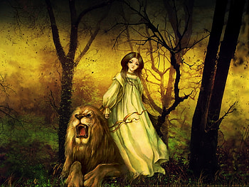 Lion and the princess, lion, princess, king, queen HD wallpaper