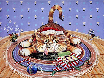 Catnip Cat, x-mas, cat, catnip, candycane HD wallpaper