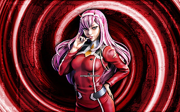 Zero Two, red grunge background, Darling in the Franxx, Code 002, Darling in the Franxx characters, vortex, protagonist, Zero Two Darling in the Franxx HD wallpaper