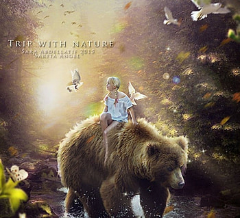 Trip with Nature, girl, nature, abstract, bear HD wallpaper