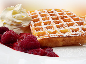 Food, Raspberry, Powder, Cream, Jam, Belgian Waffles HD wallpaper
