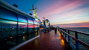 Boat at sunset, Reflection on water, Evening cruise, Dusk atmosphere HD wallpaper