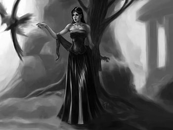 Fantasy girl, fantasy, art, woman, dark, tree HD wallpaper
