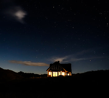 Night, Dark, Shine, Light, Starry Sky, House, Coziness, Comfort, Calmness, Tranquillity HD wallpaper