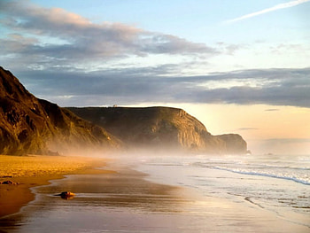 Sleeping Seaside, clouds, sand, water, light HD wallpaper