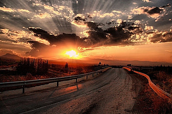 Wonderful Nature, road, cloud, tree, sunset HD wallpaper