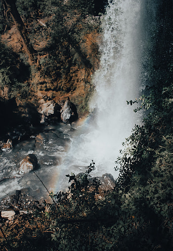 Nature, Stones, Rainbow, Waterfall, Spray, Break, Precipice HD phone wallpaper