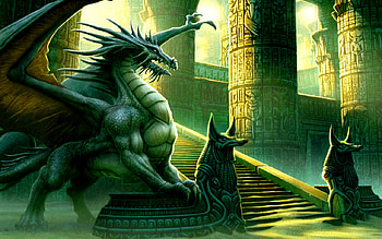 Green Dragon, dragon, castle, statue, green HD wallpaper