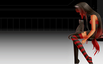 Anime, Cats, Girls HD wallpaper