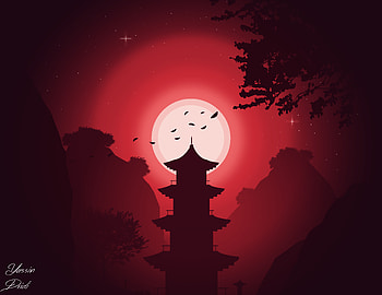 Art, Night, Moon, Vector, Building HD wallpaper