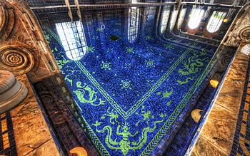 superb indoor pool in hearst castle r, blue, mossaic, marble, pool, r HD wallpaper