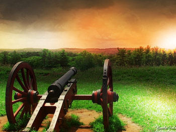 Battle Field, clouds, canon, grass, forest HD wallpaper