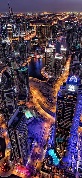 Dubai cityscape, Aerial view, Skyscrapers, Urban world HD phone wallpaper