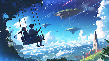 Swinging Couple in Anime Landscape -, swing, Anime, couple, anime landscape, anime couple HD wallpaper