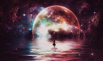 Moon Stars Reflection, moon, stars, reflection, artist, artwork, digital-art HD wallpaper