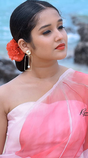 Anikha Surendran, Pink Saree HD phone wallpaper