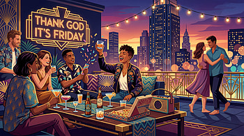 TGIF Rooftop Cheers —, Thank God It's Friday, Celebration, City Skyline, Cocktail HD wallpaper