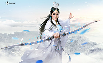 Fantasy girl, blue, white, frumusete, sword, asian, girl, dqhunter, dq hunter, fantasy, samurai, katana HD wallpaper