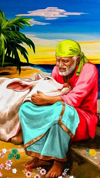 Sai Baba , Painting, cow, sai baba HD phone wallpaper