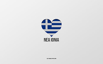 I Love Nea Ionia, Greek cities, Day of Nea Ionia, gray background, Nea Ionia, Greece, Greek flag heart, favorite cities, Love Nea Ionia HD wallpaper